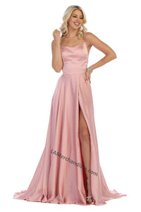 Cris cross straps full length satin dress with high front slit- LA1642 - - LA Merchandise
