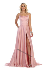 Load image into Gallery viewer, Cris cross straps full length satin dress with high front slit- LA1642 - Dusty Rose - LA Merchandise