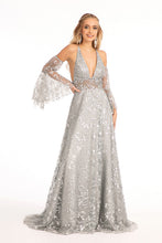 Load image into Gallery viewer, La Merchandise LAS3002 Detachable Long Sleeves Floral Formal Gown - GREY SILVER - LA Merchandise