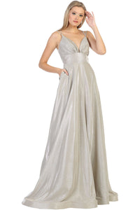 Dual Strap Long Prom Dress - LA1756 - CHAMPAGNE - LA Merchandise