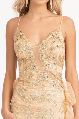 La Merchandise LAS3004 Glitter Mermaid Formal Dress w/ Removable Train - Champagne - Dresses LA Merchandise