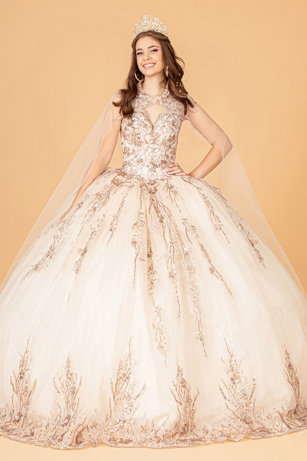 Embellished Quinceanera Dress - LAS3076 - CHAMPAGNE - LA Merchandise