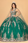 Load image into Gallery viewer, La Merchandise LAS3076 Removable Cape Embroidered Quinceanera Dress - GREEN - LA Merchandise