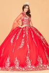 Load image into Gallery viewer, La Merchandise LAS3076 Removable Cape Embroidered Quinceanera Dress - RED - LA Merchandise