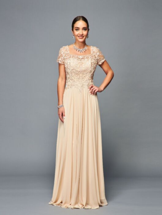 Embroidered Mother Of The Bride Gown - LADK305 - CHAMPAGNE - LA Merchandise