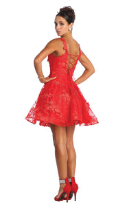 La Merchandise LA1896 Short Floral Embroidery A-line Homecoming Dress - - LA Merchandise