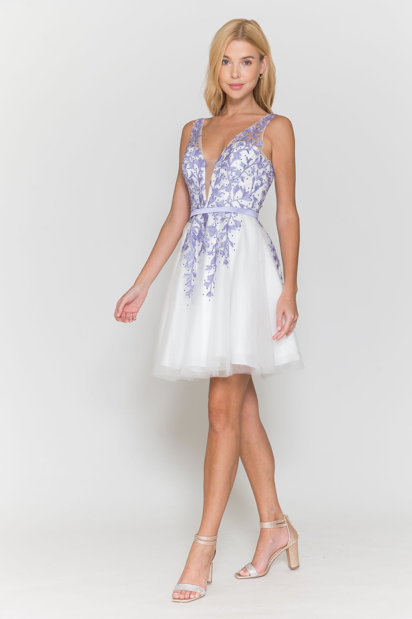 Embroidered Bridesmaids Dress - LAY8696 - WHITE LILAC - LA Merchandise