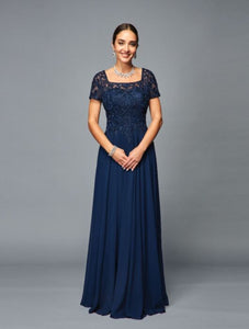 Embroidered Mother Of The Bride Gown - LADK305 - NAVY BLUE - LA Merchandise