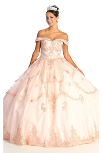 Embroidered Quince Ball Gown - LA170 - BLUSH - LA Merchandise
