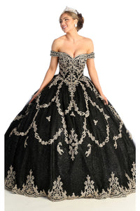 Embroidered Quince Ball Gown - LA170 - BLACK - LA Merchandise