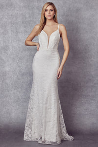 Embroidered Wedding Long Dress - LAT272B - OFF WHITE - LA Merchandise