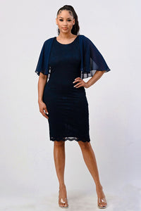 Knee length Mother of Bride Dress-LAN682 - Navy Blue - Dress LA Merchandise