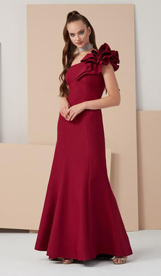La Merchandise LAP3736 One Shoulder Mermaid Fitted Classy Formal Dress - Burgundy - LA Merchandise