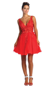 Floral Party Cocktail Dress - LA1863 - RED - LA Merchandise