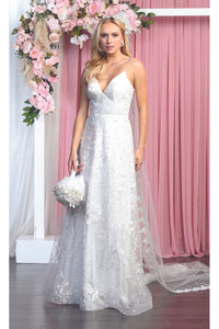 La Merchandise LA1885 Floral Lace Open Back Evening Prom Gown - IVORY - LA Merchandise