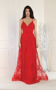 La Merchandise LA1885 Floral Lace Open Back Evening Prom Gown - RED - LA Merchandise