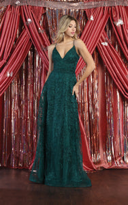 La Merchandise LA1885 Floral Lace Open Back Evening Prom Gown - HUNTER GREEN - LA Merchandise