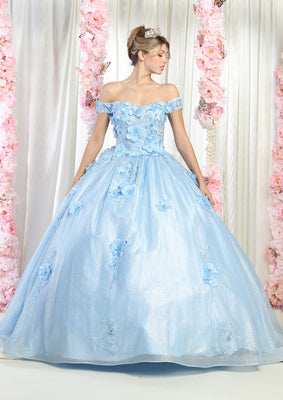Floral Quince Ball Dress - LA161 - BABY BLUE - La Merchandise