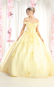 Floral Quince Ball Dress - LA161 - YELLOW - La Merchandise