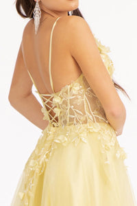 La Merchandise LAS3034 Flower Applique Glitter Mesh A-line Formal Gown - - Dresses LA Merchandise