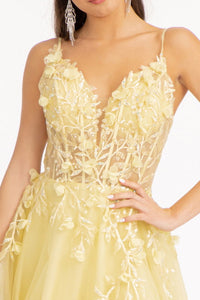 La Merchandise LAS3034 Flower Applique Glitter Mesh A-line Formal Gown - - Dresses LA Merchandise