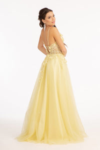 La Merchandise LAS3034 Flower Applique Glitter Mesh A-line Formal Gown - - Dresses LA Merchandise