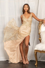 Load image into Gallery viewer, Flower Embellished Mermaid Dress - LAS3042 - Light Gold/Champagne - Dresses LA Merchandise