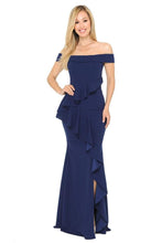 Load image into Gallery viewer, Flowy Off Shoulder Gown - LN5207 - Navy Blue XS - LA Merchandise