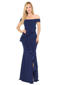 Flowy Off Shoulder Gown - LN5207 - Navy Blue XS - LA Merchandise