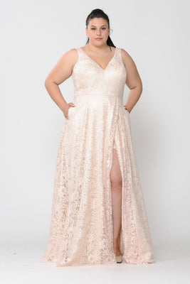 Formal Plus Size Lace Dresses - LAYW1020 - CHAMPAGNE - LA Merchandise
