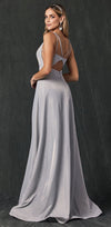 Load image into Gallery viewer, La Merchandise LAT208 Silver V-Neck Glitter Prom A-line Wholesale Gown - - LAT