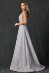 Load image into Gallery viewer, La Merchandise LAT208 Silver V-Neck Glitter Prom A-line Wholesale Gown - - LAT