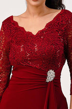 Load image into Gallery viewer, Quarter Sleeve Lace &amp; Sequins Ity Dress With Front Slit - LA1294GA