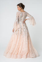 Load image into Gallery viewer, Quarter Sleeve Lace &amp; Embroidery A-Line Long Dress- GL1592