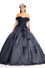 Load image into Gallery viewer, La Merchandise LAS1971 Off Shoulder 3D Floral Quince Ball Gown - NAVY - LA Merchandise