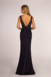 Sleeveless Lace Applique & rhinestone Rome Jersey Long Dress- GL2614