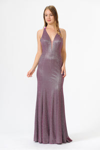 Glitter Iridescent knit Prom Dress - LAY8384 - MAGENTA - LA Merchandise