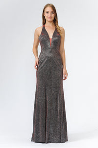 Glitter Iridescent knit Prom Dress - LAY8384 - RED - LA Merchandise