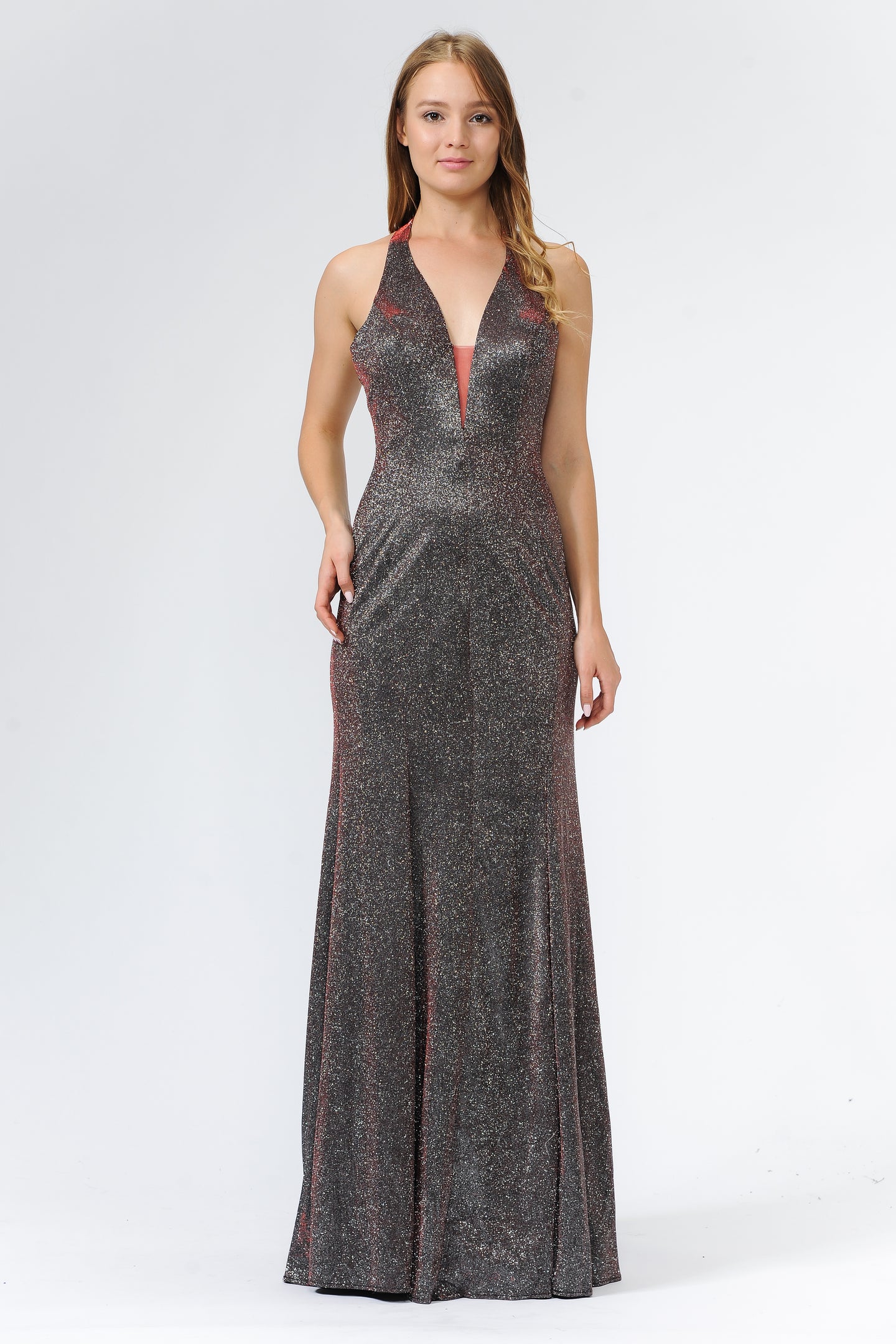 Glitter Iridescent knit Prom Dress - LAY8384 - RED - LA Merchandise