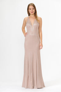 Glitter Iridescent knit Prom Dress - LAY8384 - ROSE - LA Merchandise