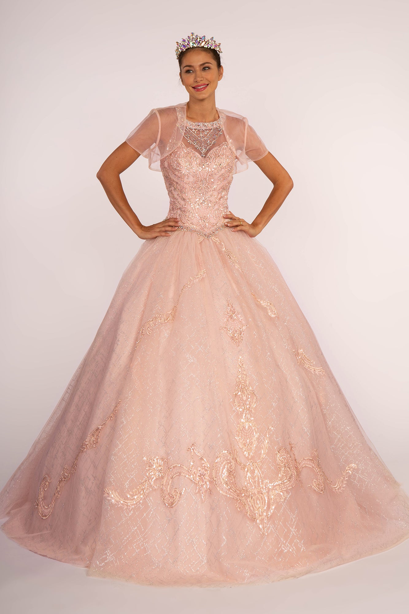 Glitter Mesh Quinceanera Dress - LAS2600 - BLUSH - LA Merchandise