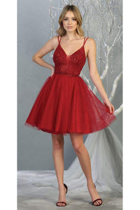 Graduation Embellished Dress -LA1800 - BURGUNDY - LA Merchandise