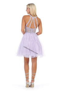 Halter lace applique & rhinestone short sassy mesh dress- LA1643 - - LA Merchandise