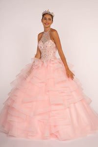 Halter Neck Quinceanera Dress - LAS2512 - BABY PINK - LA Merchandise