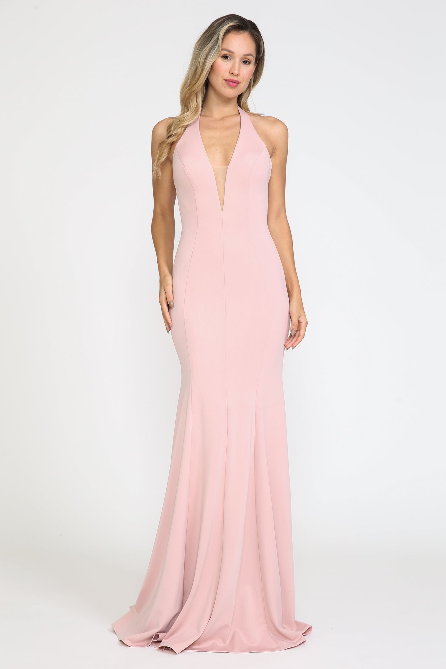 Halter Simple Gown - LAY8262 - DUSTY ROSE/BLUSH - LA Merchandise