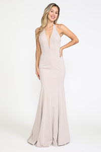 Halter Simple Gown - LAY8262 - MOCHA - LA Merchandise