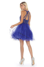 Load image into Gallery viewer, Halter lace applique &amp; rhinestone short sassy mesh dress- LA1643 - - LA Merchandise