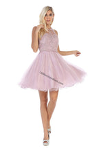 Load image into Gallery viewer, Halter lace applique &amp; rhinestone short sassy mesh dress- LA1643 - Mauve - LA Merchandise
