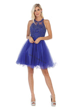 Load image into Gallery viewer, Halter lace applique &amp; rhinestone short sassy mesh dress- LA1643 - Royal - LA Merchandise