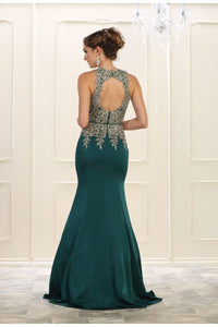 Halter metallic lace applique & Ity mermaid dress - LA7484 - - LA Merchandise